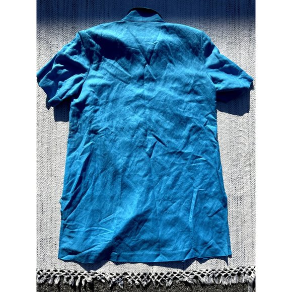 DressBarn Womens Blue 14W Dress Shirt Button Up Short Sleeve Padded Shoulder - Picture 6 of 16